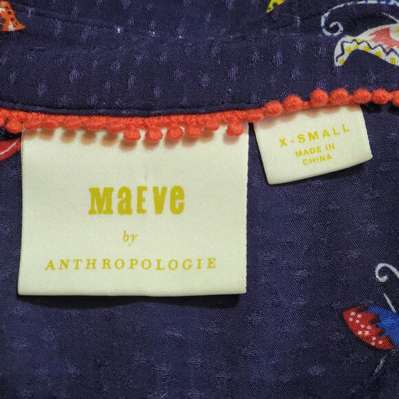 Anthropologie Maeve Butterfly Peplum Top Short Sleeve Ruffle Blue Summer Boho XS - Picture 12 of 15